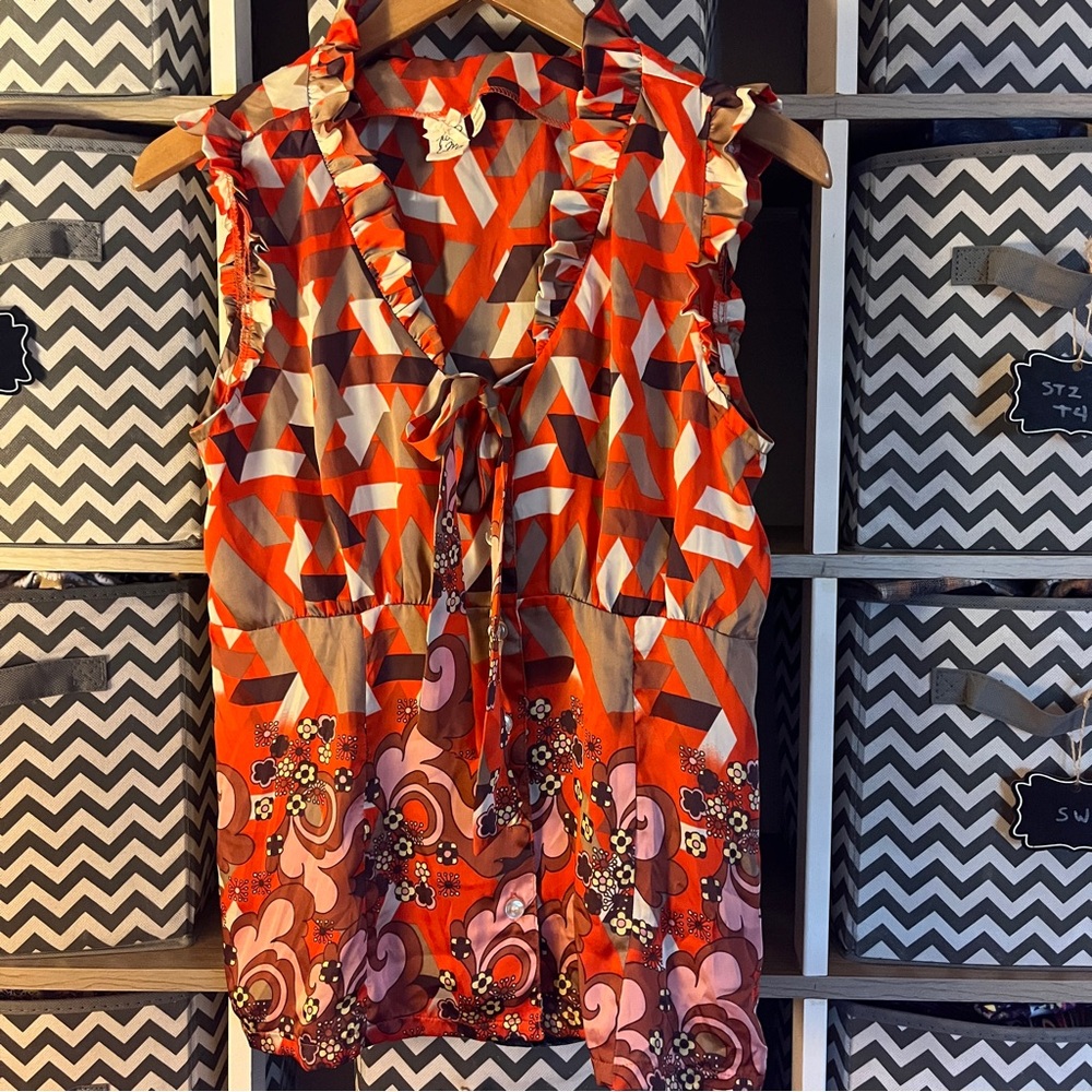 Vibrant Geometric Ruffle Blouse by Nik and Mo